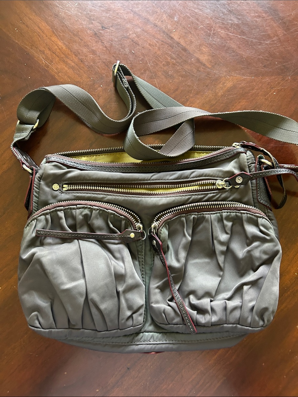 MZ Wallace Olive Green Interior Crossbody with Tan Leather Trim - Picture 3 of 7